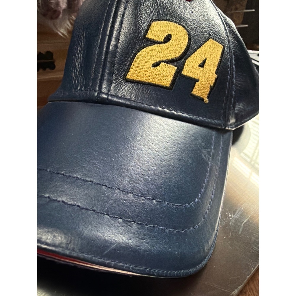 Wilsons Leather NASCAR Jeff Gordon 24 Baseball Hat Navy Blue Leather Mens Cap